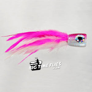 Rainy's CB Feather Poppin Head - Pink & White - Billfish Sailfish Marlin Offshore Popper - Fly Fishing Flies