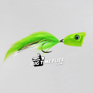 Ultra Wog - Chartreuse - Silver Coho Salmon Topwater Popper Articulated - Fly Fishing Flies
