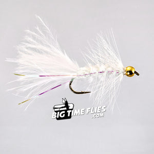Flashabou Wooly Bugger - Bead Head - White - Fly Fishing Flies